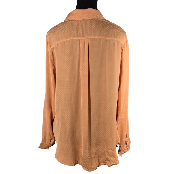 NWOT | Peach Orange Polka Dot Long Sleeve Button Up Blouse Shirt | Medium - Picture 2 of 5